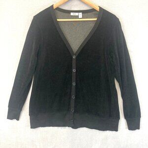 WILT Slouchy Velour Cardigan Sweater Black Womens XS Velour‎ Made In USA Boxy